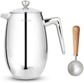 Easyworkz Nando French Press 34 oz Double Wall, Bundled with Retro Stainless Steel 10g Measuring Coffee Spoon, Silver by Easyworkz