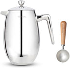 Easyworkz Nando French Press 34 oz Double Wall, Bundled with Retro Stainless Steel 10g Measuring Coffee Spoon, Silver by Easyworkz