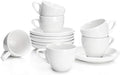 Sweese 4oz Porcelain Espresso Cups with Saucers, Set of 6 - Ideal for Espresso, Cappuccino, Latte, Tea - White by Sweese