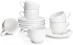 Sweese 4oz Porcelain Espresso Cups with Saucers, Set of 6 - Ideal for Espresso, Cappuccino, Latte, Tea - White by Sweese