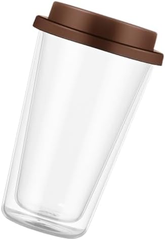 KICHOUSE Double Wall Glass Coffee Mug Insulated 350ml with Silicone Lid by kichouse