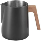 Milk Frother Cup Stainless Steel 350ml/600ml Stainless Steel Coffee Milk Foam Cup Latte Art Frothing Pitcher with Wooden Handle Internal Scale(Black-600ml) by Unknown