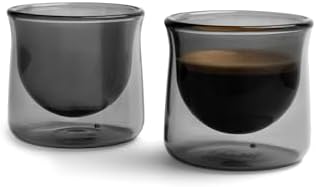 FLUR Espresso Glasses (Set of 2) Perfect for Espresso, Macchiatos & Small Espresso Drinks – Double-Walled Borosilicate Glass – Handmade, Lightweight & Durable – 3oz (Smoke) by FLUR