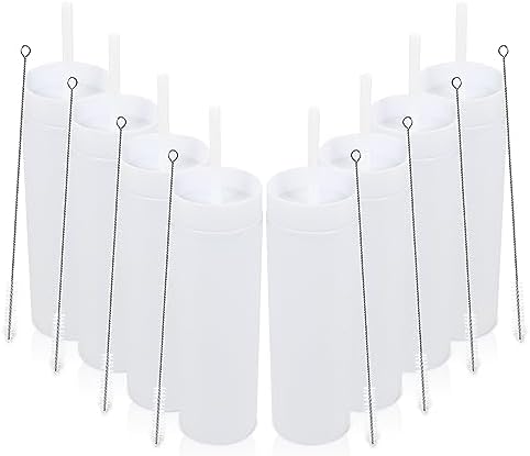 Volhoply 16oz Plastic Skinny Tumbler with Lid and Straw Bulk 8 Pack,Insulated Double Wall BPA Free Matte Acrylic Tumblers,Iced Coffee Travel Mug Reusable Party Cup,Customizable Diy Gifts(White,8 Set) by LiveFully%EF%BC%8CDrinkFreely%E2%80%94KeepGoingwithVolhoply%EF%BC%81