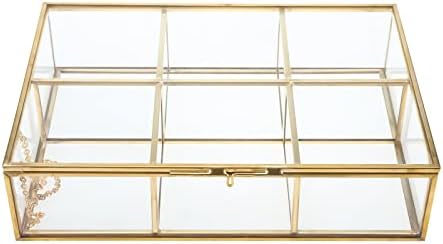 Gold Glass Tea Bag Organizer, Tea bag Storage Glass Box (6 Compartments) - Image 5