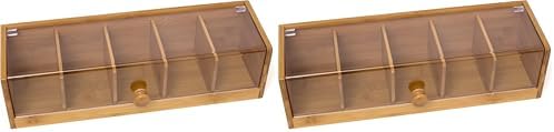 Lipper International 8187 Bamboo Wood and Acrylic Tea Box with 5 Sections, 14" x 5" x 3-3/4" (Pack of 2) by LipperInternational