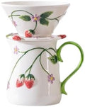 Strawberry Ceramic Manual Coffee Grinder, Hand Crank Coffee Bean Mill, Pour Over Dripper, Milk Pitcher & Mug, Vintage Floral Coffee Maker Kit for Home Kitchen Café Brewing (Dripper) by Unknown