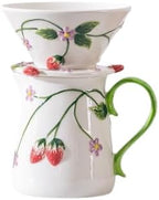 Strawberry Ceramic Manual Coffee Grinder, Hand Crank Coffee Bean Mill, Pour Over Dripper, Milk Pitcher & Mug, Vintage Floral Coffee Maker Kit for Home Kitchen Café Brewing (Dripper) by Unknown