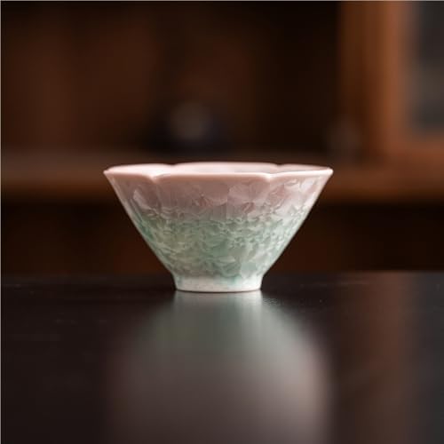 Ceramic Tea/Coffee Cup Set - Retro Crystal Glaze Espresso Cups, 3 oz, Hand-Painted, Suitable for Afternoon Tea or Coffee, Unisex Birthday Gift, Pink and Green Gradient(Gradient Conical Cup) by Unknown