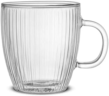 JoyJolt Fluted Glass Coffee Mugs, Double Wall 13.5oz Clear Glass Coffee Mug Set of 2. Latte Glasses, Glass Cappuccino Mugs, Ribbed Mugs - Image 3