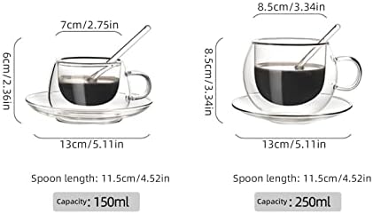 Glass Espresso Cups with Saucers and Spoons Set of 2, 8.45 Oz Double Wall Insulated Glass Coffee/Tea Cups Drinking Demitasse Mugs for Cappuccino Latte Tea and More Beverage (8.45 Oz) - Image 6