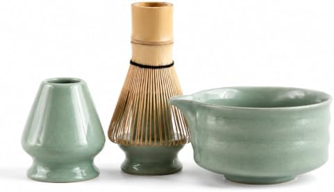 Matcha Tea Set with Bowl, Bamboo Whisk & Stand for Japanese Tea Ceremony by Unknown