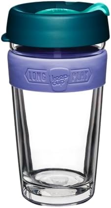 KeepCup Longplay Reusable Coffee Cup, 16 oz Tempered Glass Travel Mug with Removable Tritan Sleeve and Splashproof Lid, Dishwasher Safe, Haze by KeepCup