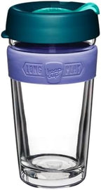 KeepCup Longplay Reusable Coffee Cup, 16 oz Tempered Glass Travel Mug with Removable Tritan Sleeve and Splashproof Lid, Dishwasher Safe, Haze by KeepCup