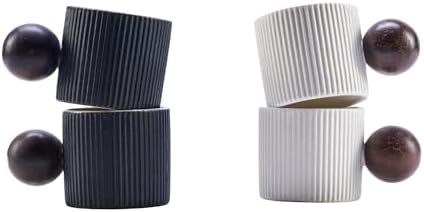 Ceramic Mini Espresso Cups Demitasse Cups with Round Wooden Handle Vertical Stripes Tea Cups (Black/White, 4pcs) by CLASGLAZ