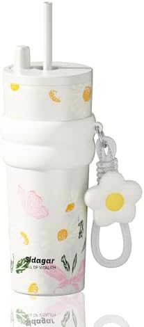 SDGA+ 24 oz Stainless Steel Tumbler with Lid and Straw, Insulated Water Bottle Leak Proof for Hot and Cold, Portable Travel Coffee Mug, Reusable Coffee Cup for Women, Blooming Daisy by SDGA