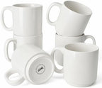 Sweese 16 oz Coffee Mugs Set of 6, Large Porcelain Mugs for Coffee, Latte & Tea, Space-Saving Stackable Design, Microwave & Dishwasher Safe, White by Sweese