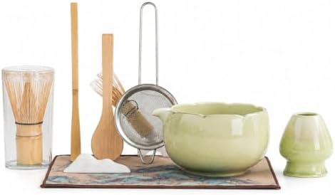 Ceramic Matcha Bowl Set with Bamboo Whisk, 8-Piece Tea Ceremony Gift by Unknown