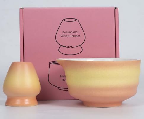 Gradient Traditional Matcha Gift Set with Ceramic Bowl, Bamboo Whisk, Scoop, and Whisk Holder, Japanese Tea Set, 2 Pieces by POWLAB