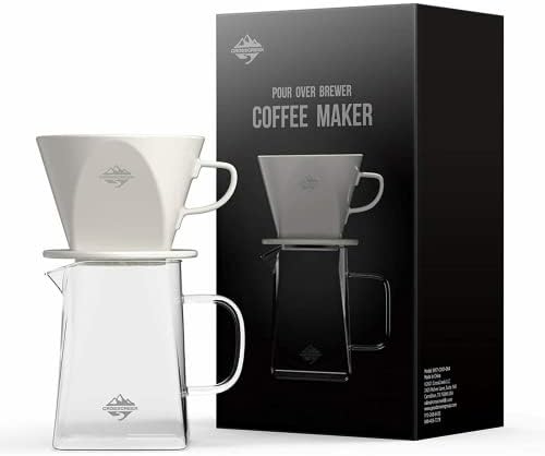 Pour Coffee Dripper Set Manual Drip Ceramic Coffee Maker 600ML Glass Carafe Ceramic Dripper Coffee Filters（White） by CrossCreekLLC