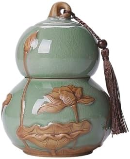 Kitchen Storage Jar Gourd Tea Caddy With Airtight Lid And Carrying Handle Ceramic Loose Storage Tin For Coffee Sugar, Nuts, Herb, Spice ﻿ Leaf Tea Jar(Green,Large) by Unknown