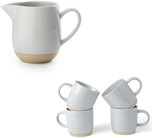 12 oz Coffee Mugs for 4 and 13oz Creamer with Handle by Famiware