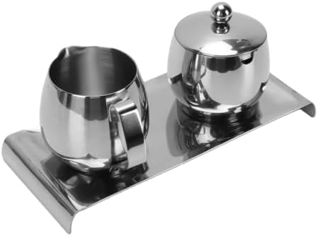 GOTOTOP Stainless Steel Milk Frothing Pitcher Set 300ml with Spout for Latte Art, Coffee Creamer Container, Sugar Bowl and Tray - Image 2