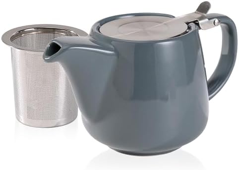 Ceramic Teapot With Stainless Steel Infuser, Heat Resistant, Perfect Tea Maker, Gray Teapot 500ml/17oz by Auxmeware