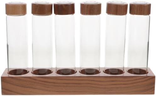 Coffee Bean Display Rack with Six Glass Storage Tubes and Wooden Stand by DECHOUS
