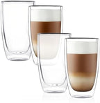 CNGLASS Double Wall Thermo Glass Coffee Cup 13.5 oz,Clear Insulated Glass Coffee Mug for Latte Cappuccino Tea Milk,Set of 4 by CNGLASS