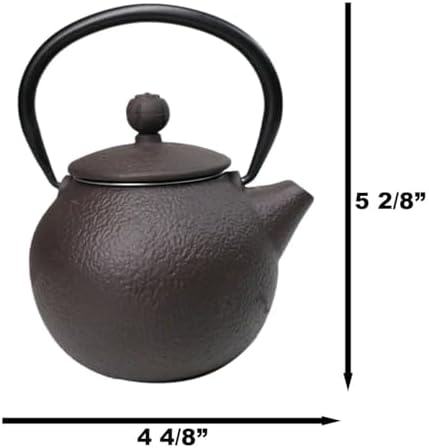 Ebros Gift Traditional Oriental Tetsubin Small Cast Iron Teapot With Enameled Interior And SS Strainer 10oz Asian Fusion Housewarming Tea Pot Accent (Dark Brown Textured) - Image 2