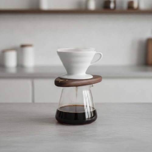 Coffee Drip Stand Wooden Dripper Holder Pour Over Base Rack With Walnut Wood Grain And Artisanal Inlay Decorative Line Suitable for home office break room coffee bar - Image 2