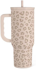 SANDJEST Leopard Tumbler with Handle, Insulated Cup Stainless Steel Travel Mug Cup, Gifts for Women Girl on Birthday Christmas, Tan Leopard, 40oz by SANDJEST