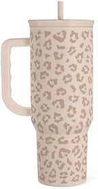 SANDJEST Leopard Tumbler with Handle, Insulated Cup Stainless Steel Travel Mug Cup, Gifts for Women Girl on Birthday Christmas, Tan Leopard, 40oz by SANDJEST