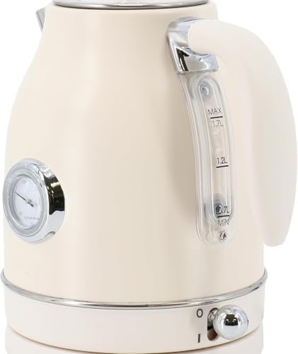 1.8 Quart Electric Tea Kettle and 2 Slice Toaster Combo, Matte Cream, Retro Kitchen Appliance Set with Adjustable Browning and Water Temperature Gauge - Image 4