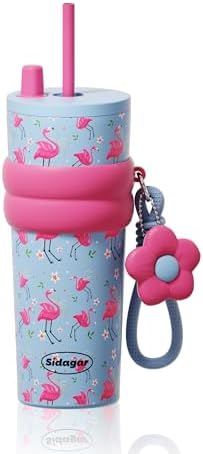 SDGA+ 24 oz Stainless Steel Tumbler with Lid and Straw, Insulated Water Bottle Leak Proof for Hot and Cold, Portable Travel Coffee Mug, Reusable Coffee Cup for Women, Flamingo Pink by SDGA