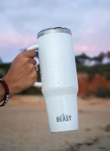Beast 42 oz Tumbler with Handle Stainless Steel Vacuum Insulated Coffee Ice Cup Double Wall Travel Flask (Arctic White) - Image 3