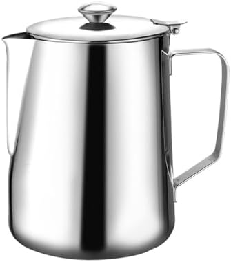 Coffee Cup Latte Art Pitcher Milk Frother Barista Steel With Lid Machine With Graduated(1000ml,With the lid) by Unknown