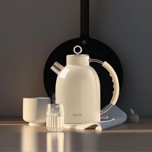 ASCOT Electric Kettle, 1.5L Stainless Steel Interior Water Boiler, Cream - Image 2