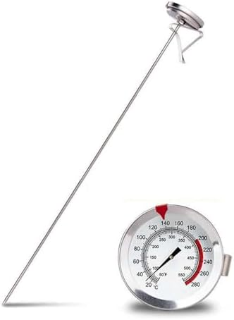 19.6" Long Stem Deep Fry Thermometer with Pot Clip, Mechanical Oil Temperature Gauge, 2.08" Dial Meat, Instant Read, 50-554℉ Range, for Deep Fry, Turkey, Grill by THYXGS