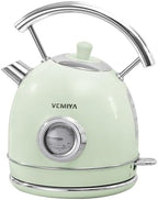 Retro Electric Water Kettle 1.7L – Vintage Stainless Steel Electric Water Boiler, Fast Boiling with Auto Shut-Off & Boil-Dry Protection, Compact Countertop Kettle (Mint Green) by VEMIYA