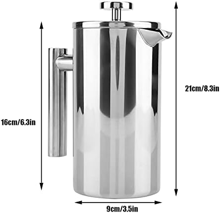 Double Walled Stainless Steel Coffee Maker, French Press Tea Pot with Filter, Coffee Grinder (800ML) - Image 3