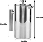 Double Walled Stainless Steel Coffee Maker, French Press Tea Pot with Filter, Coffee Grinder (800ML) - Image 3