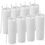 Volhoply 20oz Tumbler with Lid and Straw 8 Pack,Double Wall Plastic Skinny Tumblers Bulk,Reusable Travel Cute Coffee Mug,BPA Free Matte Acrylic Water Cups With Straw for Party,DIY Gifts(White,8 Set) by LiveFully%EF%BC%8CDrinkFreely%E2%80%94KeepGoingwithVolhoply%EF%BC%81