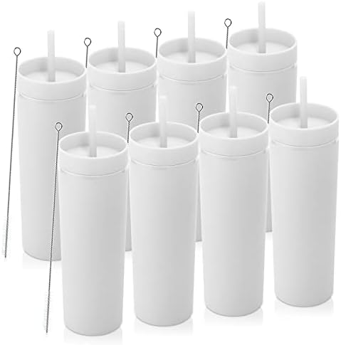 Volhoply 20oz Tumbler with Lid and Straw 8 Pack,Double Wall Plastic Skinny Tumblers Bulk,Reusable Travel Cute Coffee Mug,BPA Free Matte Acrylic Water Cups With Straw for Party,DIY Gifts(White,8 Set) by LiveFully%EF%BC%8CDrinkFreely%E2%80%94KeepGoingwithVolhoply%EF%BC%81