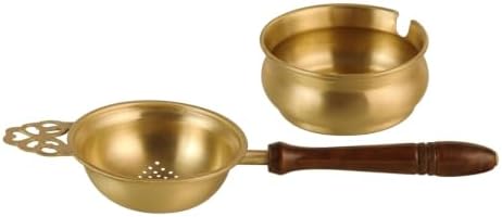 Brass Tea Strainer with Fine Mesh Loose Leaf Filter and Wooden Handle - Image 2