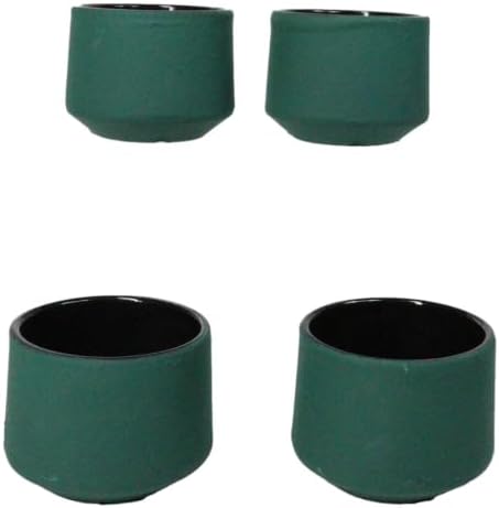 Ebros Gift Pack Of 4 Japanese Traditional Tetsubin Style Textured Surface Cast Iron Tea Cups Teacups Drinkware Tea Service Far East Decorative Accent (Green Modern Kokuyo) - Image 3