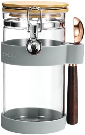 uxcell Airtight Glass Canister with Bamboo Lid & Spoon, Glass Coffee Bean Storage Container 1200ml/40oz Kitchen Pantry Sealed Freshness for Grounds Tea Cereal Sugar, Gray by uxcell