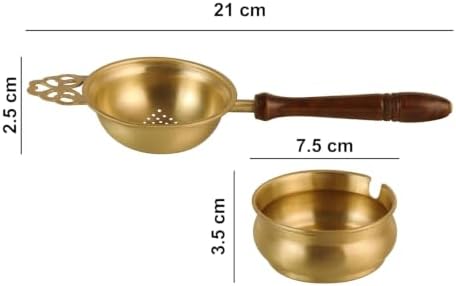 Brass Tea Strainer with Fine Mesh Loose Leaf Filter and Wooden Handle - Image 3