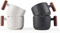 6oz Ceramic Espresso Cups with Wooden Handle, Small Coffee Cups for Latte Cappuccino, Tea Cups Set of 4 by CLASGLAZ